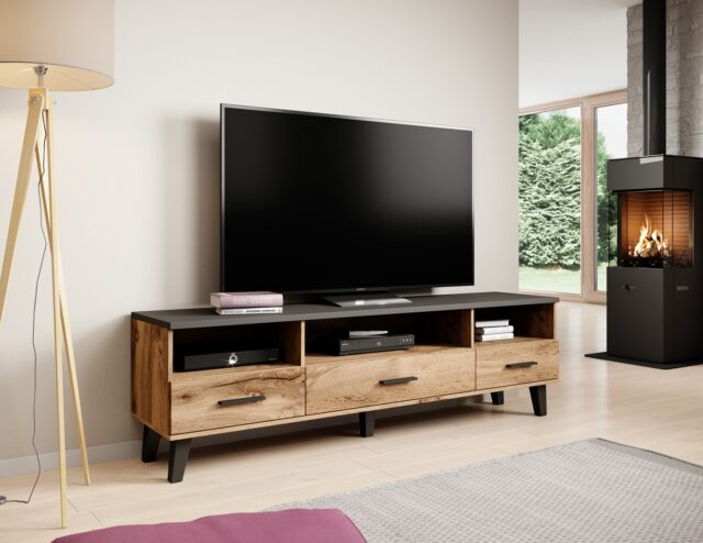 Cama RTV stand LOTTA 180cm wotan oak + mat black - imagine 4