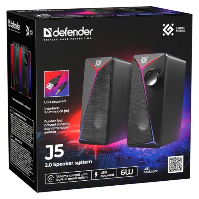 PC Speakers 2.0 DEFENDER J5 2.0 6W LED USB black - imagine 9