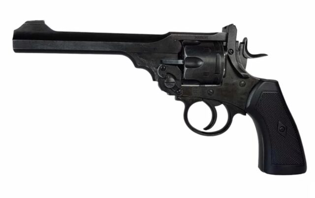 WEBLEY MKVI .455 Police cal.4.5 mm Diabolo cartridge 6-shot barrel 4’ CO2 Black Ekp to17J - imagine 5