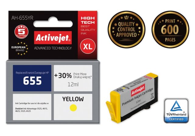Activejet AH-655YR Ink (replacement for HP 655 CZ112AE; Premium; 12 ml; yellow) - imagine 2