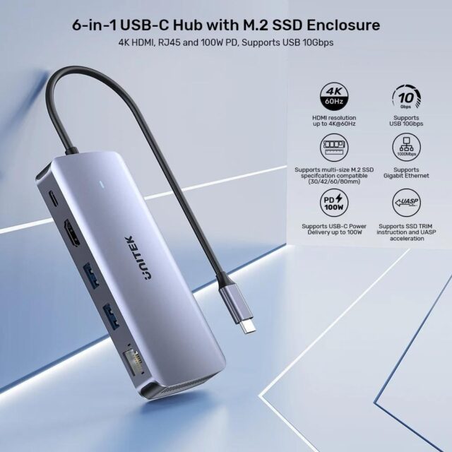 UNITEK ACTIVE HUB USB-C 10GBPS M.2 HDMI  PD 100W - imagine 6