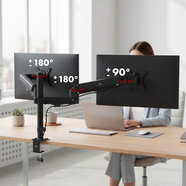 Maclean 2 monitor mount  gas spring  17 -32   2-10kg  black  MC-136 - imagine 11