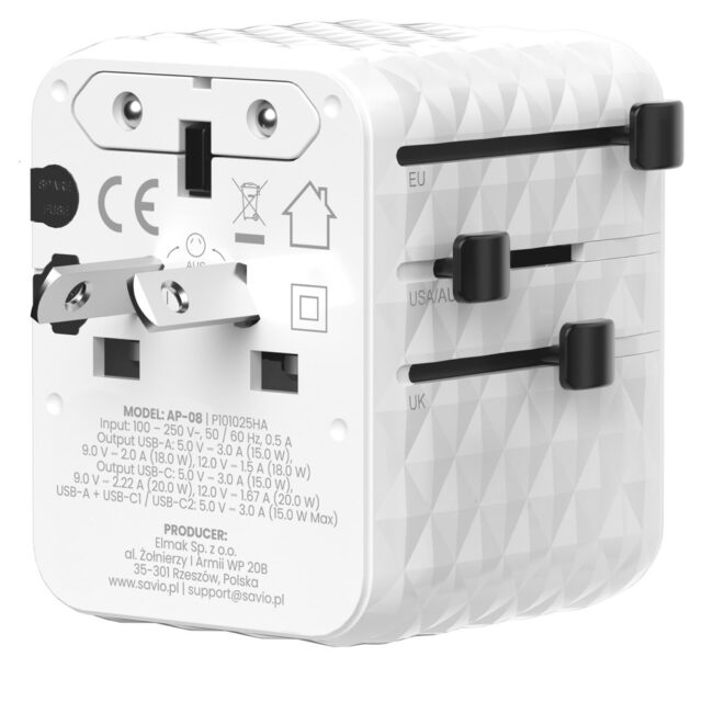 Savio AP-08 power adapter/inverter 20 W White - imagine 5