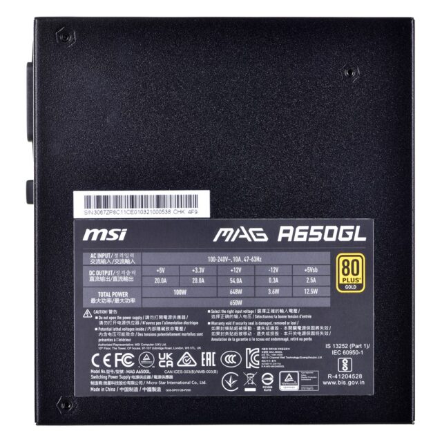 MSI MAG A650GL 650 W 120 mm 80 PLUS Gold power supply - imagine 4