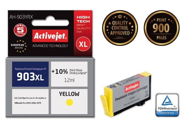 Activejet AH-903YRX Ink (replacement for HP 903XL T6M11AE; Premium; 12 ml; yellow) - imagine 2