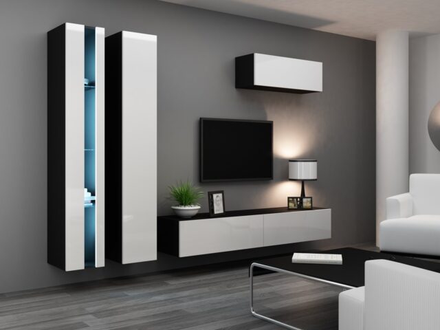 Cama TV stand VIGO NEW 30/180/40 black/white gloss - imagine 4