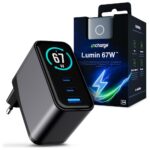 Network charger 3MK InCharge Lumin PD 67W QC4+ PPS AFC FCP SCP USB-A 2xUSB-C TFT with display black
