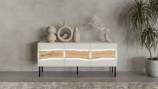 Cama INSERTO 3D TV cabinet 143.5x40x61.5 cashmere + LED - imagine 5