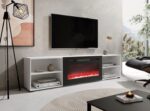 RTV cabinet POLO 200x33x50.5 white + fireplace black - imagine 2