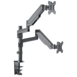 Manhattan TV & Monitor Mount  Desk  Full Motion (Gas Spring)  2 screens  Screen Sizes: 10-27   Black  Clamp or Grommet Assembly  Dual Screen  VESA 75x75 to 100x100mm  Max 8kg (each)  Lifetime Warranty - imagine 2