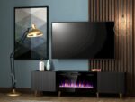 RTV cabinet PAFOS EF with electric fireplace 180x42x49 black matt - imagine 4