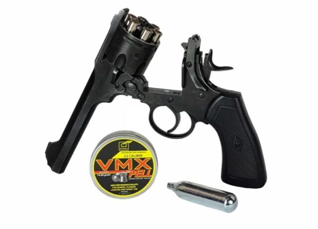WEBLEY MKVI .455 Police cal.4.5 mm Diabolo cartridge 6-shot barrel 4’ CO2 Black Ekp to17J - imagine 6