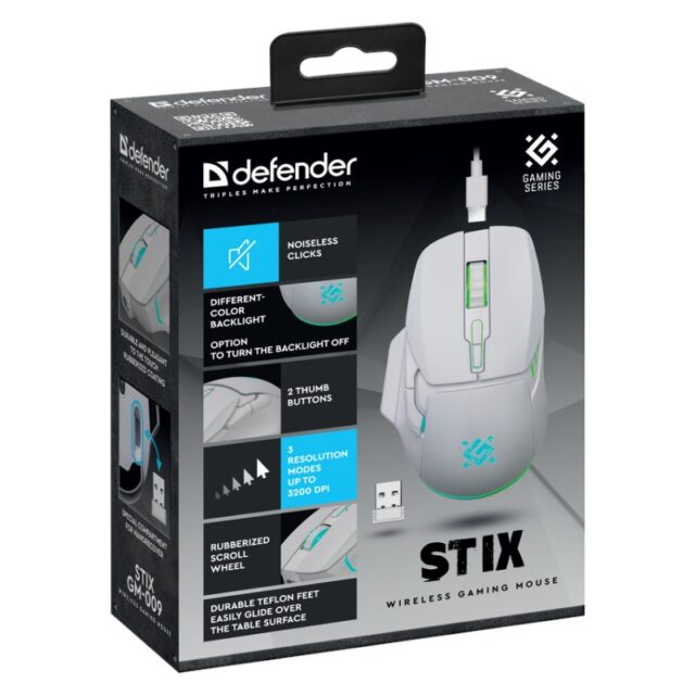 WIRELESS MOUSE DEFENDER STIX GM-009 RF WHITE 3200dpi 7P - imagine 4