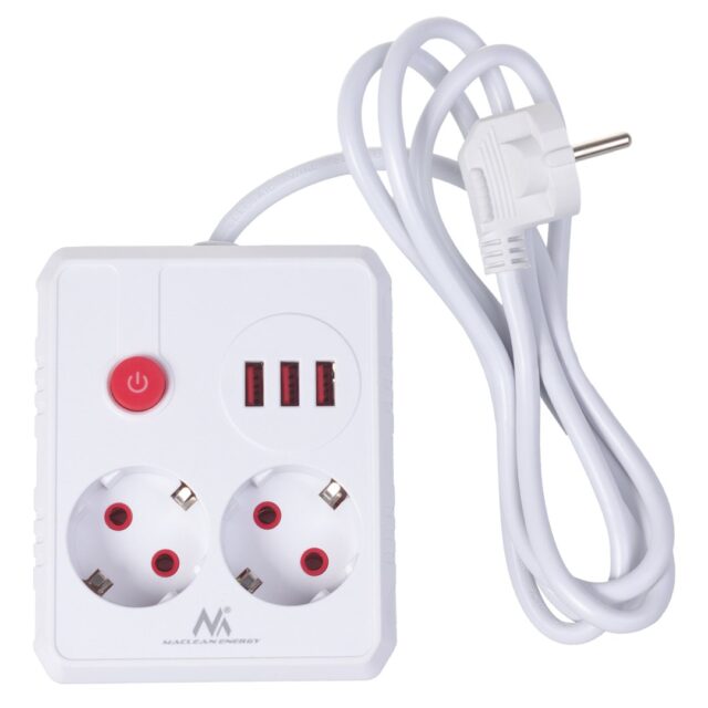 Maclean power strip  extension cord 2 sockets + 3xUSB  110-240V AC 50/60Hz  2.1A max 2500W  1.5m  white  MCE387 W - imagine 5
