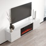 RTV LUXE cabinet 182.6x34.5x37.5 white/gloss white + black fireplace - imagine 4