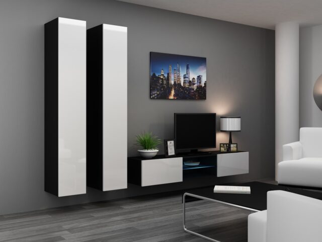 Cama Full cabinet VIGO '180' 180/40/30 white/black gloss - imagine 3