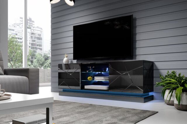 Cama TV cabinet QIU 160 MDF black gloss/black gloss - imagine 6