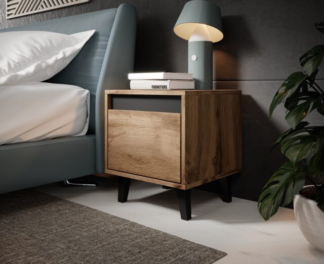 NORD bedside table 2 pcs. 40x38x45 cm oak wotan/anthracite - imagine 3