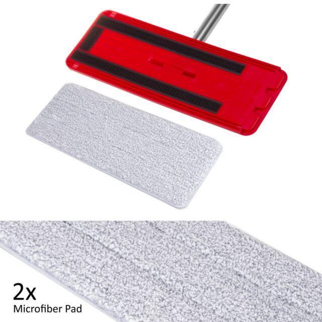Flat Mop + Bucket + Telescopic Pole + 2 x Microfibre Pad 5.7L Floor Cleaning XXL Set Rotating Head - imagine 5