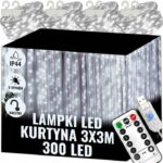 EXTRALINK KURTYNA ŚWIETLNA 300 LED ZIMNE 3X3 ŚWIĄTECZNE CHOINKOWE GIRLANDA 5V USB
