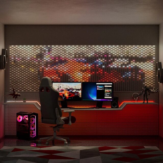 Twinkly Matrix - 480 RGB LED Pearl-shaped lights  clear wire  3.3x3.3ft F-plug type - imagine 8