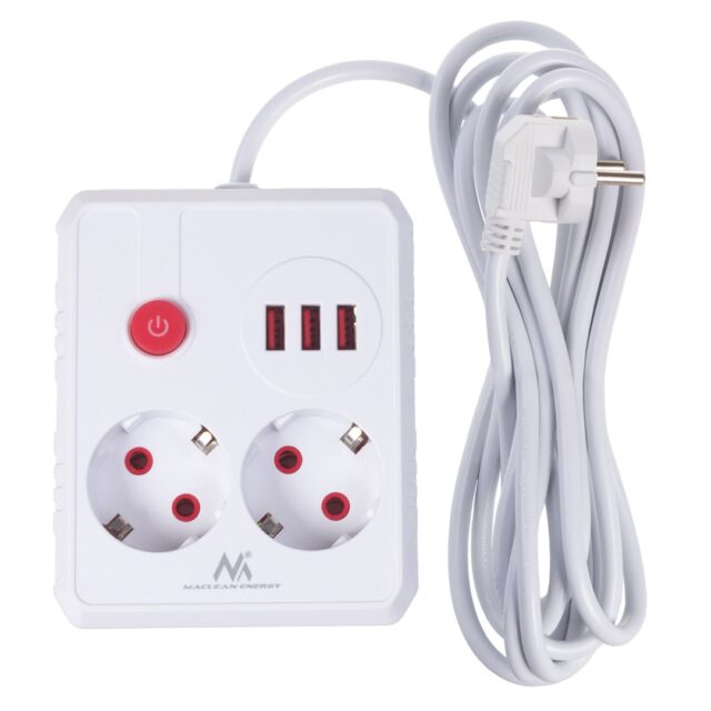 MACLEAN POWER STRIP 2 SOCKETS 3XUSB MCE388 W - imagine 3