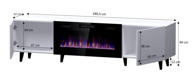 RTV cabinet PAFOS EF with electric fireplace 180x42x49 cm white matt - imagine 4