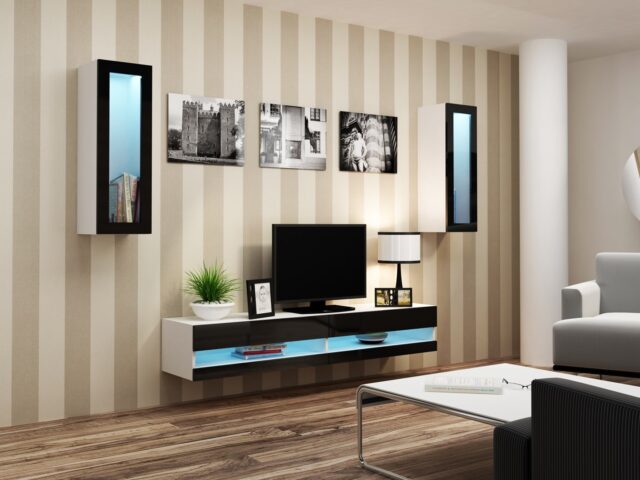 Cama TV stand VIGO NEW 30/140/40 white/black gloss - imagine 7