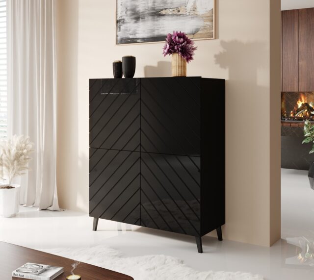 Shelving unit ABETO 100.5 x 40 x 121.5 cm black/gloss black - imagine 3