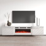 RTV LUXE cabinet 182.6x34.5x37.5 white/gloss white + white mantelpiece - imagine 4