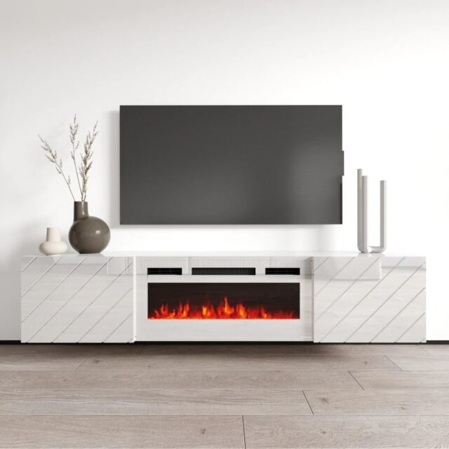 RTV LUXE cabinet 182.6x34.5x37.5 white/gloss white + white mantelpiece - imagine 4