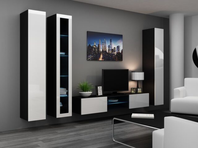 Cama Full cabinet VIGO '180' 180/40/30 white/black gloss - imagine 7