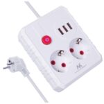 Maclean power strip  extension cord 2 sockets + 3xUSB  110-240V AC 50/60Hz  2.1A max 2500W  1.5m  white  MCE387 W