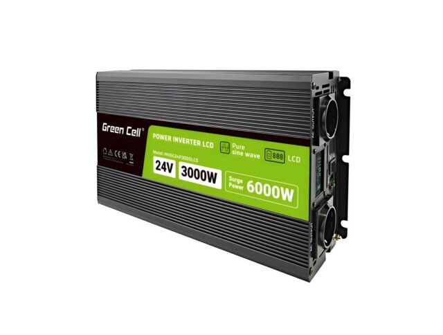 Green Cell Przetwornica napicia PowerInverter LCD 24 V 3000W/60000W Przetwornica samochodowa z wywietlaczem - czysty sinus power adapter/inverter Auto Black - imagine 8