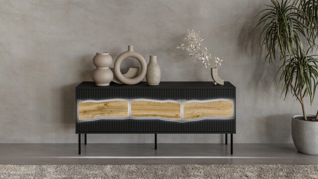 Cama INSERTO 3D TV cabinet 143.5x40x61.5 black + LED - imagine 5