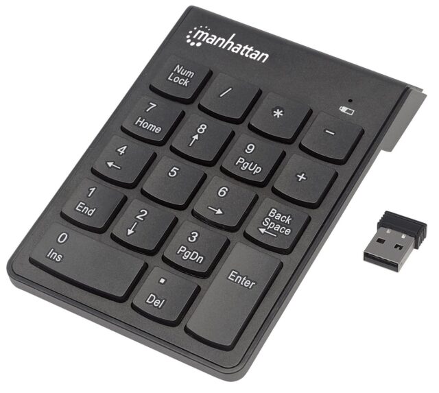 Manhattan Numeric Keypad  Wireless (2.4GHz)  USB-A Micro Receiver  18 Full Size Keys  Black  Membrane Key Switches  Auto Power Management  Range 10m  AAA Battery (included)  Windows and Mac  Three Year Warranty - imagine 5