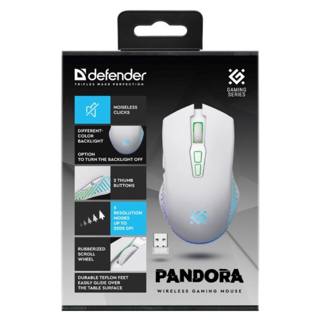 WIRELESS MOUSE DEFENDER PANDORA RF WHITE 3200dpi 7P - imagine 5