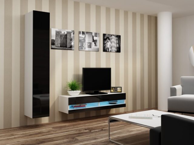 Cama TV stand VIGO NEW 30/140/40 white/black gloss - imagine 9