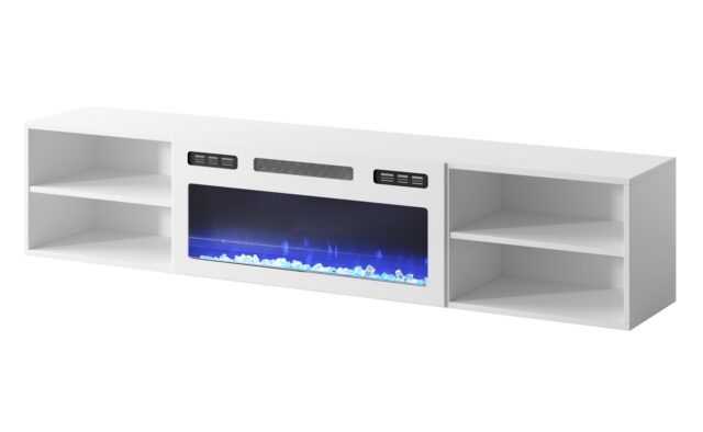 RTV cabinet POLO 180x33x39 white + fireplace white - imagine 2
