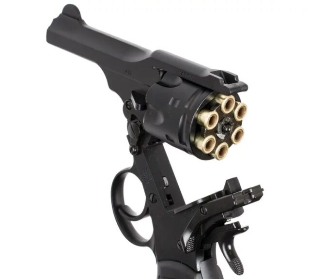 WEBLEY MKVI .455 Police cal.4.5 mm Diabolo cartridge 6-shot barrel 4’ CO2 Black Ekp to17J - imagine 2