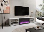 RTV cabinet POLO 180x33x39 white + fireplace black - imagine 4