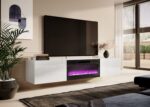 RTV cabinet SLIDE 200K with electric fireplace 200x40x37 cm all in gloss white - imagine 3