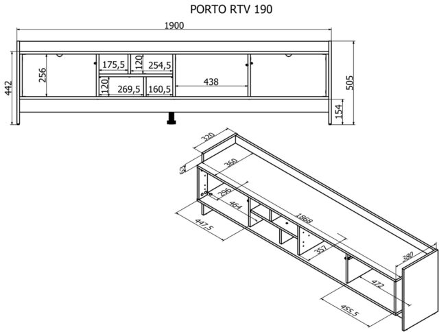 Cama RTV PORTO 3D cabinet 190x38x50 oak/black - imagine 4