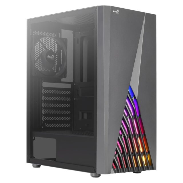 Aerocool DELTABKV1 ATX PC Case RGB Front Full Side Window 12cm Fan Black - imagine 5