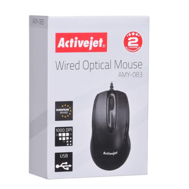 Activejet AMY-083 Mouse wired USB (optical; 1000 DPI; black) - imagine 3