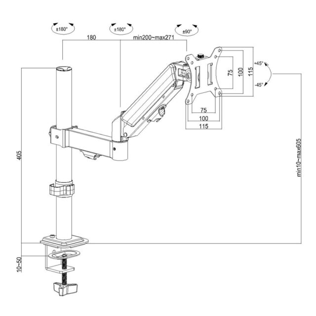 MACLEAN MONITOR MOUNT  GAS SPRING MC-135 - imagine 4
