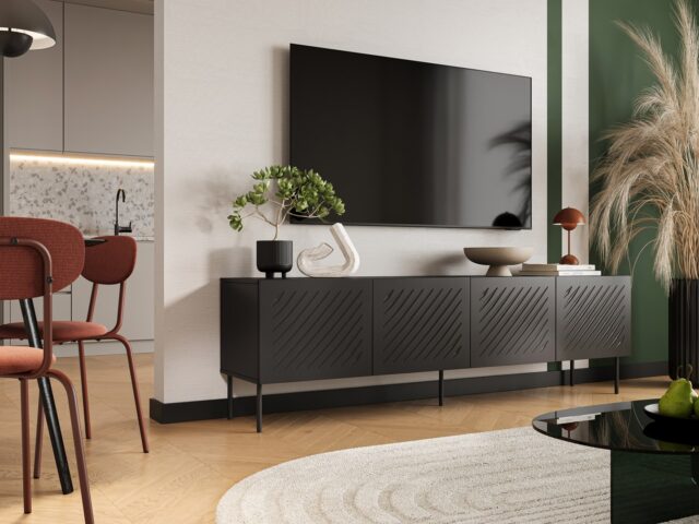 Cama RTV cabinet SIENA 200x40x60 mat black - imagine 3