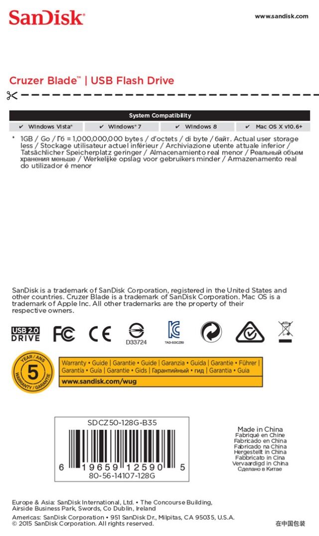 SanDisk Cruzer Blade USB flash drive 128 GB USB Type-A 2.0 Black  Red - imagine 8