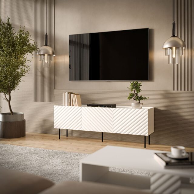 Cama LUCCA 3D TV cabinet 165x40x59 white - imagine 3