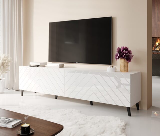 RTV cabinet ABETO 200x42x52 white/gloss white - imagine 3